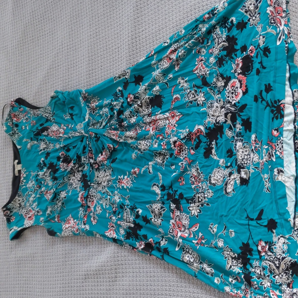 Dana Buchman Turquoise and Black Floral Midi Dress